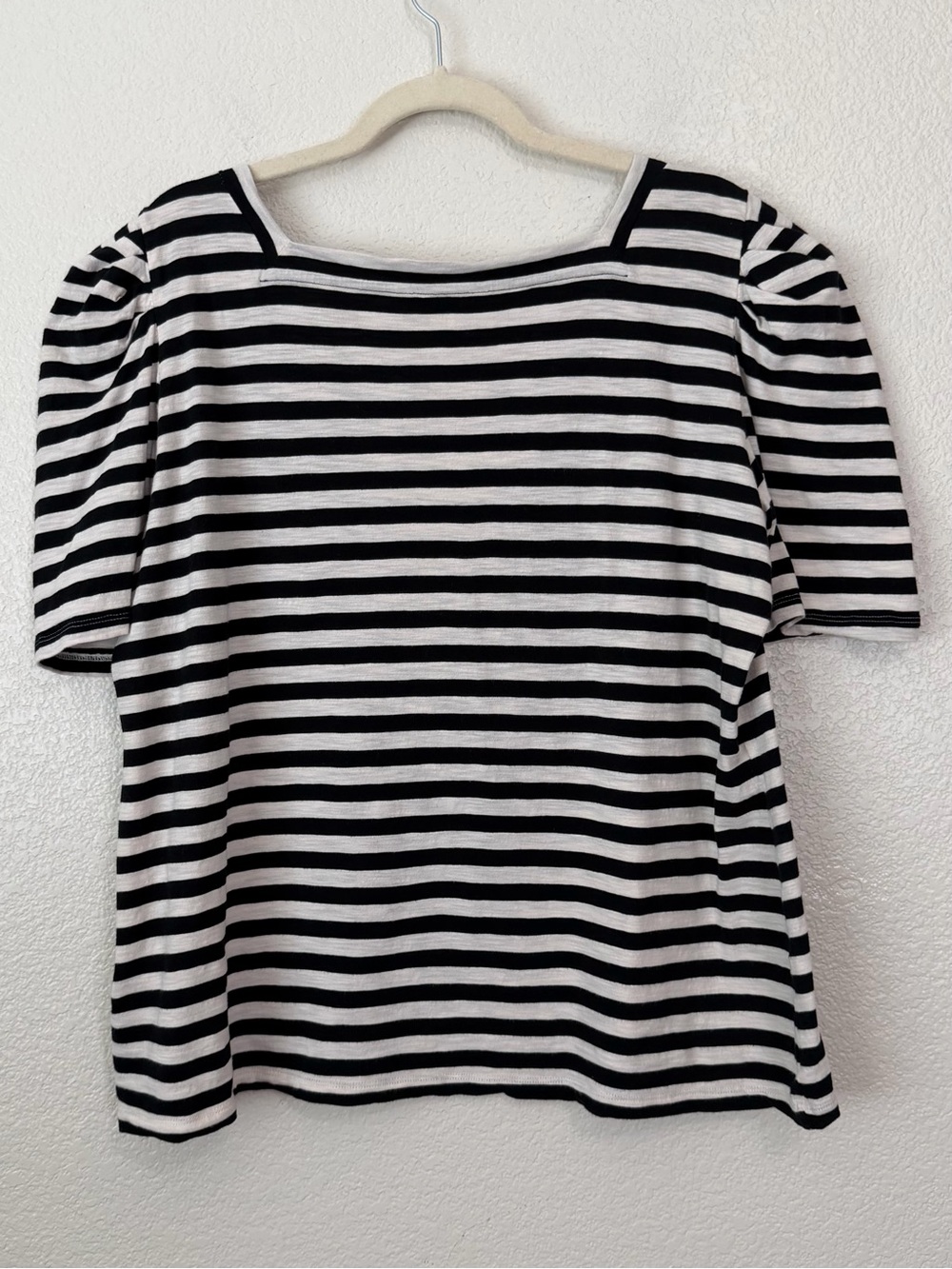 Lauren Ralph Lauren Cream Black Striped Cotton Jersey Puff-Sleeves Tee, Size 1X - Picture 6 of 13